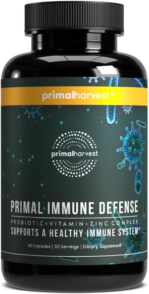 Primal Harvest Primal Immune Defense 10-in-1 Immune Defense Supplement: with 7 Billion CFU Probiotics, Zinc, Vitamins C, B6, D3, K2 - Immune Boost...