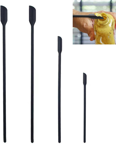 Mini Silicone Spatula Set- Small Rubber Spatula for Makeup- Thin Jar Scraper for Kitchen(4 PACK) (Black)...