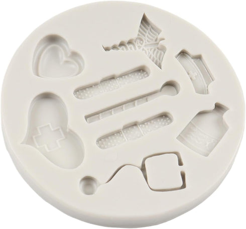 Nurse Theme Fondant Mold Nurse Hat Stethoscope Pill Bottle Bandage Thermometer Medical Silicone Molds for Cake Decoration Cupcake Topper Candy Cho...