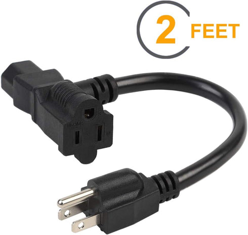 2 Feet/0.6M Nema 5-15P Male to C13/ Nema 5-15R Piggyback Power cord, UL CUL SJT 14AWG 3C, Replacement for Daisy Chain Pro Audio DJ etc...