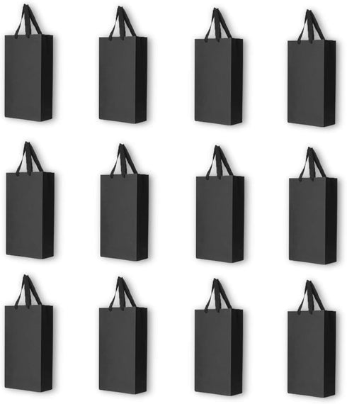 12 Pack 2 Bottles Wine Carrier Tote Holders, Black Paper Wine Champagne Gift Bottle Carrying Bags with Handles for Christmas Business Wedding Baby...