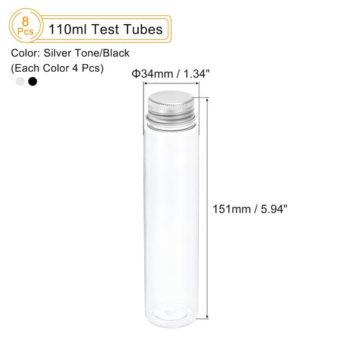PATIKIL 110ml Plastic Test Tubes with Screw Caps, 8Pcs 151x34mm Tubes for Scientific Party Decoration Candy Bead Storage Bath Salt Lab Use, Silver...