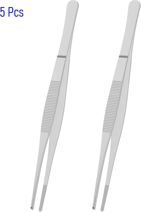 2 PCS 5 Inch Stainless Steel Tweezers, with Straight Round Blunt Serrated Tip, 0.07 Inch Thickness Stainless Steel, Multipurpose Daily Garden Home...