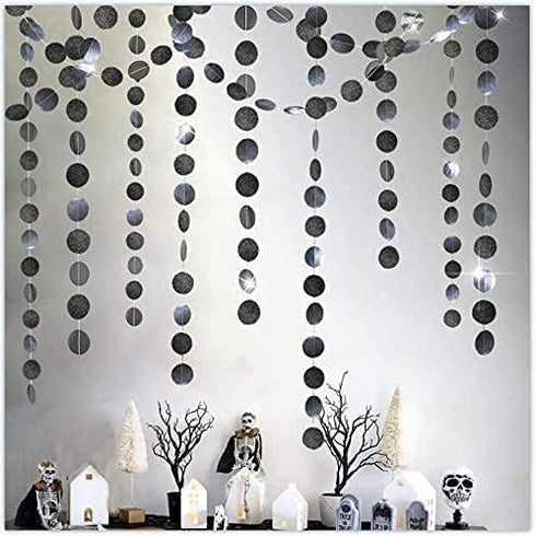 Cheerland Glitter Charcoal Grey Black Circle Garland Kit Halloween Party Decoration Hanging Polka Dots Streamer Backdrop Banner Birthday Wedding R...