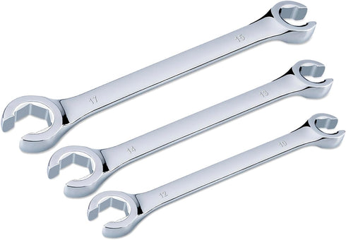 3-Piece Premium Double-End Metric Flare Nut Wrench Set, Size 10, 12, 13, 14, 15, 17mm | Cr-V Steel, 6-Point Head, 15° Offset Design | Perfect Line...