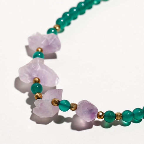 Green Agate and Raw Amethyst Crystals Ankle Bracelets for Women Reiki Natural Gemstones Handmade Adjustable Anklet February Birthstone Gifts...