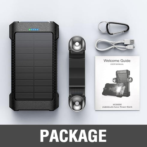 Solar Power Bank 26800mAh,Portable Solar Charger with Suction Cup Mount,IPX7 Waterproof Dustproof Shockproof Battery Pack with 3 USB Ports,with 3 ...