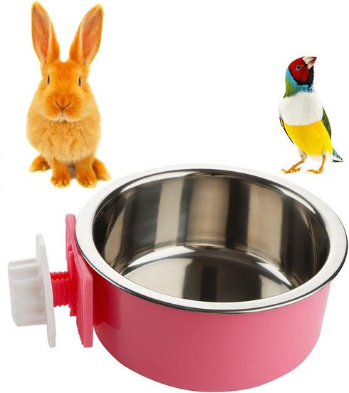 2 Pack Pet Food Water Bowl Plastic Basin and Stainless Steel Basin Combo Mountable Food Basin Dish for Rabbit Chinchilla Hamster Bird and Other Pe...