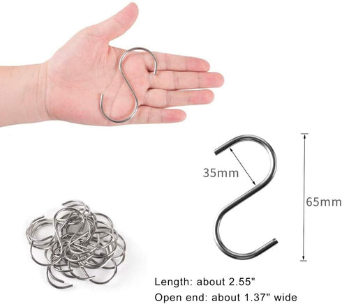 30 Pack Heavy Duty S Shaped Hooks - Stainless Steel, 2.5 inch Metal Hooks for Hanging in Kitchen, Bathroom, Bedroom and Office...