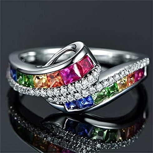925 Sterling Silver Fashion Natural Ruby Sapphire Emerald Ring 18K Gold Plated Diamond Rainbow Gemstone Women's Ring CZ Eternity Engagement Weddin...