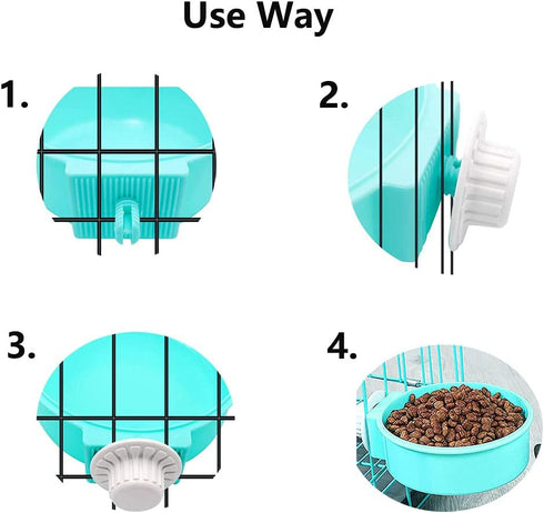 Rabbit Bowls Set, Big Pet Bunny Food Bowls Small Animals Cage Bowl and Stainless Steel Hanging Water Food Feeder Bowls for Big Bunny Food Dish...