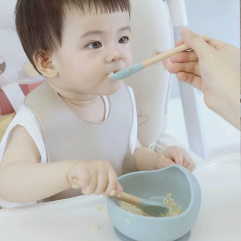 Ginbear Baby Bowls with Suction First Stage, Silicone Bibs, Baby Feeding Spoons, Baby Led Weaning Supplies for Ages 6 Months+ (Almond)...
