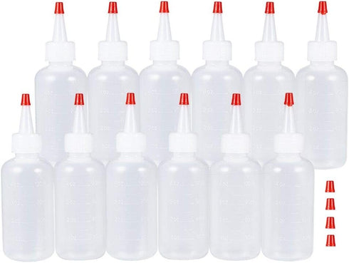 BENECREAT 12PCS 4 Ounce Plastic Squeeze Dispensing Bottles with Measurement and Red Tip Caps - Good For Crafts, Art, Glue, Multi Purpose...