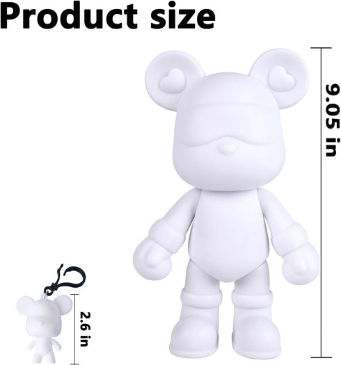 Coniuty DIY Fluid Bear + Bear Keychain Painting Set, Teddy Bear Figure for Creative Fluid Art and Home Decoration (9 Inch, Blank Mold)...