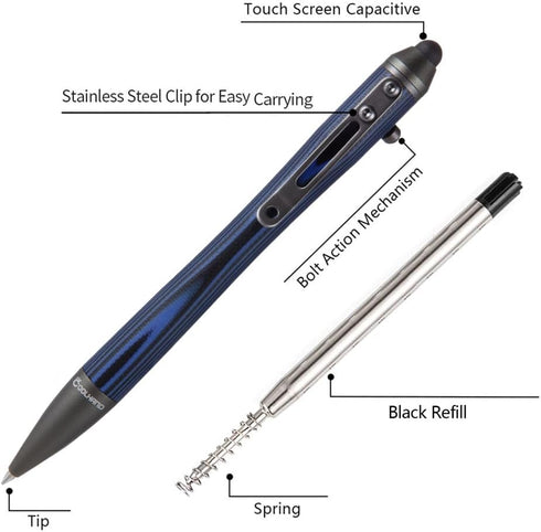 Cool Hand 5.7'' Bolt Action Pens, EDC Ballpoint Ink Refillable, Stylus for Touch Screen, G10 Body w/Pocket Clip, Ergonomic Grip, with a Refill, 53...