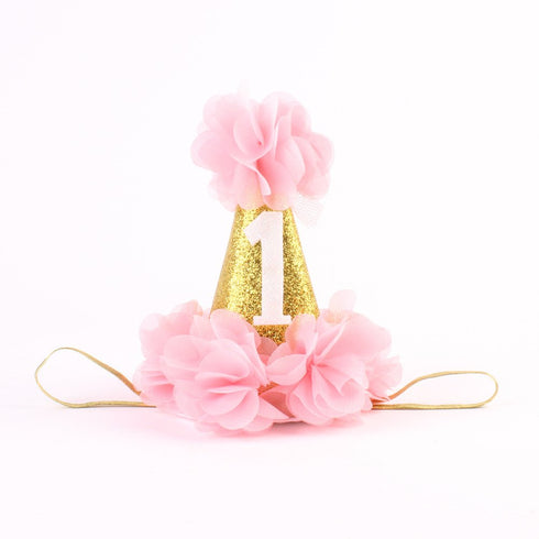 Infant Baby 1st Birthday Party Hat Princess Hairband Baby Girl Flower Delicate Hair Accessories Crown Party Hats, Pink, Small...