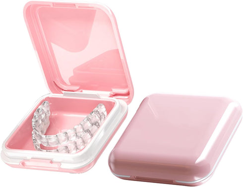 Retainer Case,Cute Mouthguard Case with Mirror,Slim Night Mouth Guard Case with Lid Hinge,Aligner Case,Inner Size 2.56, 2.36, 0.79inch...