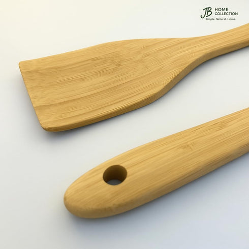 Set of 2 Large Bamboo Spatulas, 12" Wooden Cooking Utensils for Non Stick Cookware, Heat Resistant Eco-Friendly Kitchen Turner Tools, Safe for Tef...