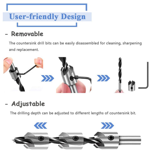 Mesee 7 Pieces HSS Countersink Drill Bit Set 3mm 4mm 5mm 6mm 7mm 8mm 10mm High Speed Steel Counter Sink Bits Carpentry Chamfer Reamer Woodworking ...