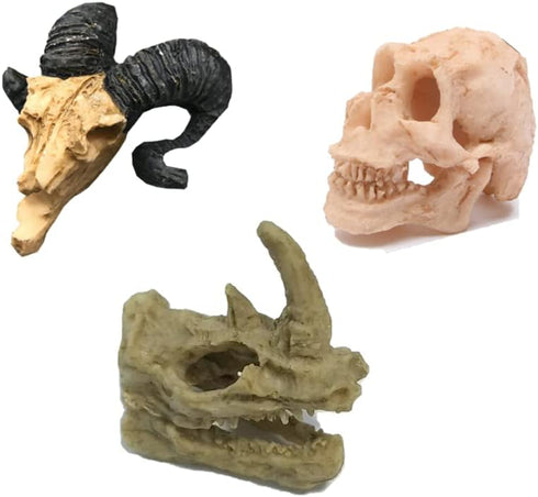 Toukero3e Terrarium Aquarium Skull Decor, 3 Pack Aquarium Skull Miniature Landscape, Rhino, Ram Head Skull, Ape Skull, Realistic Terrarium Habitat...