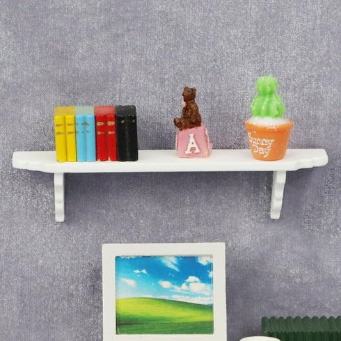 Dollhouse Wall Shelf, 1:12 Scale Miniature Dollhouse Accessories, White Doll House Storage Wall Shelf for Kitchen Scene White,Dollhouse Accessorie...