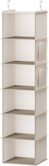 Hanging Closet Organizer, 6-Shelf Closet Hanging Storage with Side Pockets, Beige...