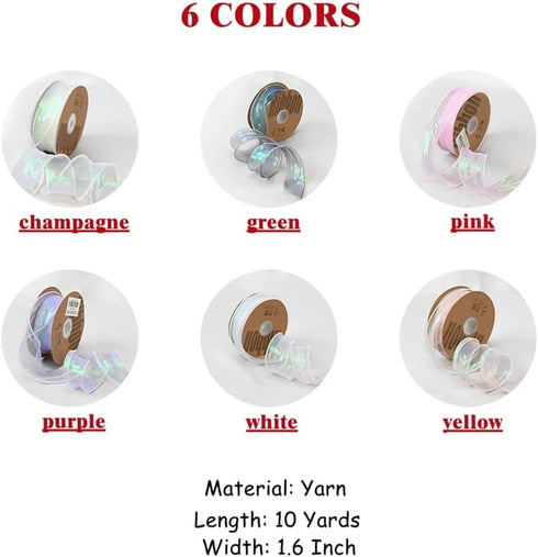 BBJ WRAPS Luxury Iridescent Fishtail Yarn Gift Ribbons for flowers Bouquet Packaging Korean Sheer Organza Wired Ribbon for Valentine's Day Wedding...