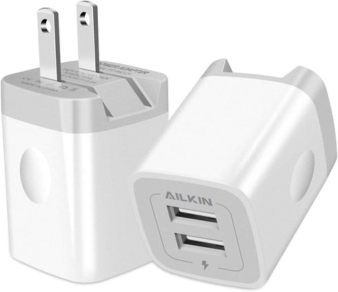 USB Wall Charger, Foldable Charger Adapter, AILKIN 2Pack 2.4Amp Dual Port Quick Charger Plug Cube AC Travel Box for iPhone 15 14 Pro Max 13 12 11P...