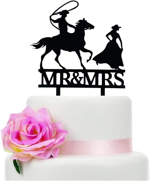 Mr & Mrs Wedding Cake Topper, Farmer Southern Style Wedding Cake Topper, Rustic Horse Wedding Cake Topper, Black Silhouette Cake Topper?Horse?...