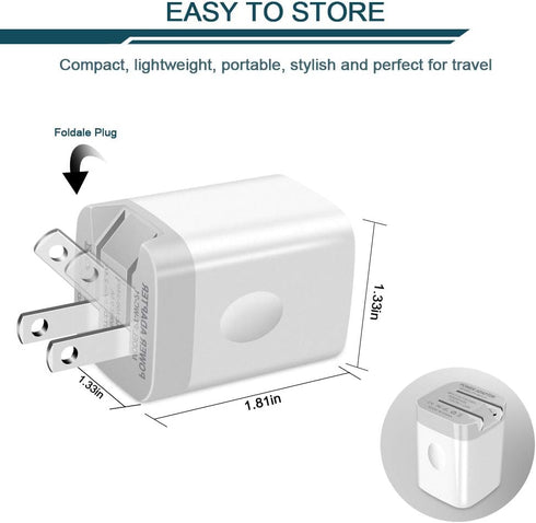 USB Wall Charger, Foldable Charger Adapter, AILKIN 2Pack 2.4Amp Dual Port Quick Charger Plug Cube AC Travel Box for iPhone 15 14 Pro Max 13 12 11P...