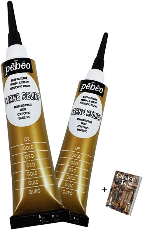 Pebeo Cerne Relief Outliner- 2 Pack Gold Paint Dimensional Color Relief Paste- Mixed Media & Modern Art Supplies Relief Paint Set for Stained Glas...
