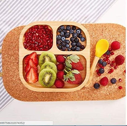 Baby Toddler Stay Put Dish, Kids Suction Plate, Bamboo Cute Dinnerware (Blue)...