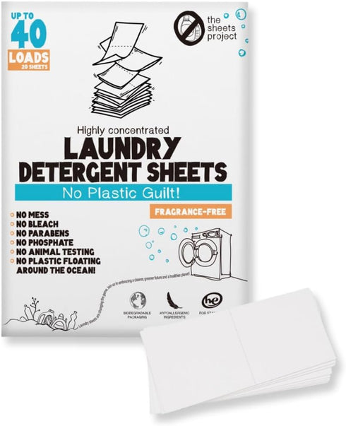 Laundry Detergent Sheets, Eco-friendly, Hypoallergenic, 20 Sheets 40 Loads, No Plastic, Highly Concentrated Formula, Liquidless Technology, Fragra...