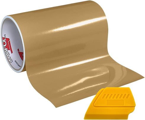 VViViD ORACAL 651 Multi-Colored Vinyl Solvent-Based Adhesive-Backed Calendared Wrap Decals w/Yellow Multi-Purpose Squeegee (12in x 5ft, Light Brow...