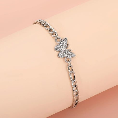 Boho Crystal Butterfly Anklet Bracelet Cz Paved Rhinestone Butterfly Ankle Bracelet Silver Cz Butterfly Dangle Ankle Foot Chain Beach Curb Chain F...