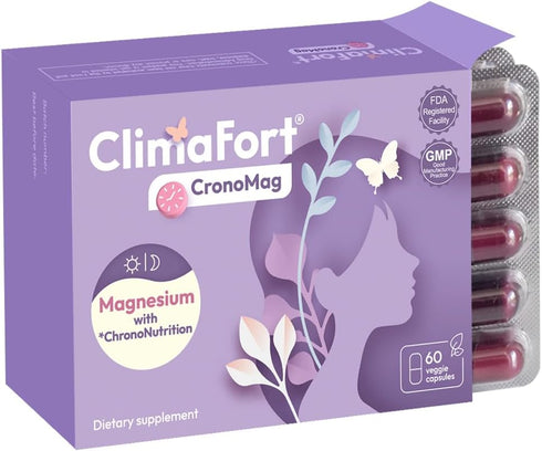 ClimaFort® CronoMag | Magnesium for Women in Menopause | 5 Salts Bisglycinate + Glycerophosphate | B12 | Energy Supplement | 1 Month Supply...