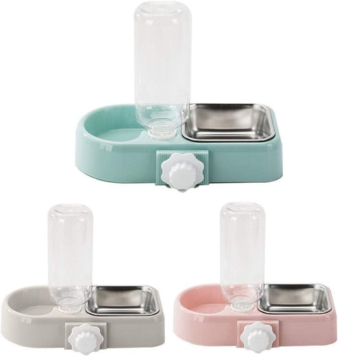 Cage Dual Bowl, Crate Hanging Double Dog Cat Bowls, Pet Water and Food Bowl Set with Automatic Water Dispenser Bottle Detachable Stainless Steel B...
