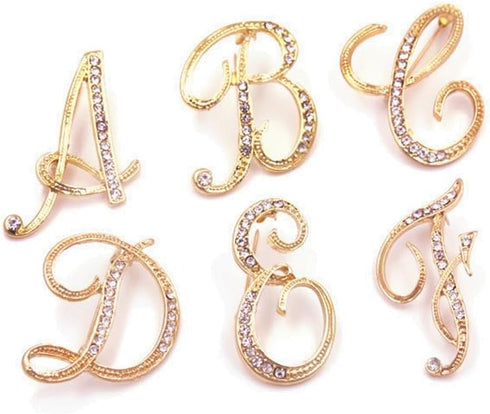 Women A-Z Initial Pins 26 Letters Pins Gold Plated Metal Brooches Clear Crystal Rhinestone Brooch Breastpin Badge...