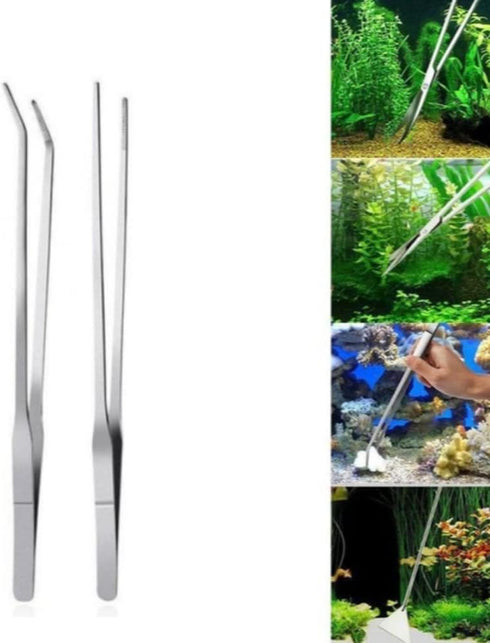2 Pcs Feeding Tongs?10.6 Inch Stainless Steel Long Tweezers Forceps Straight and Curved Tweezers Set?for Aquarium Reptile, Plant, Snakes, Lizards,...