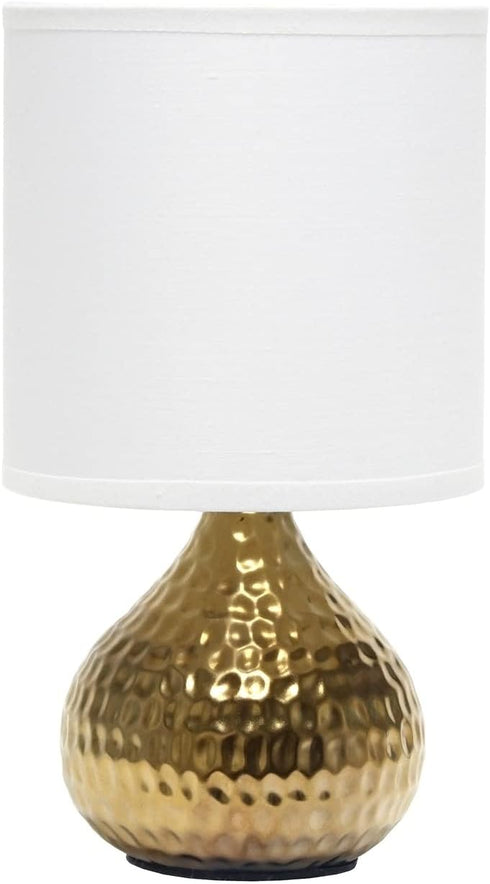 Simple Designs LT2073-GDW Mini Hammered Texture Gold Drip Table Lamp with White Shade...