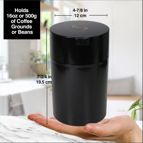1LB Patented Airtight Multi-use Vacuum Works as Smell Proof Ground Coffee Bean Containers. Black Cap and Body, 1.85-Liter/1.6-Quart...