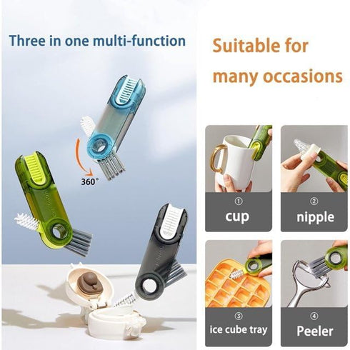 3Pcs Multicolor 3 in 1 U-Shaped Bottle Cleaning Brush Set,Multifunctional Cup Cleaning Brush for Home Kitchen Tiny Silicone Bottle Brush Tools for...
