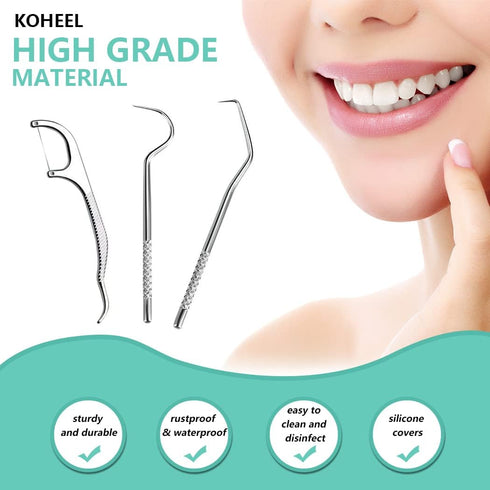 KOHEEL Toothpicks Pocket Set, Reusable Dental Floss Picks Kit, Stainless Steel Teeth Cleaning Tools, Tooth Picker, Oral Hygiene Kit with Holder (7...