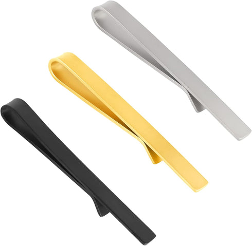Roctee Skinny Tie bars for Men 1.97 Inch, 3 Pack Stainless Steel Tie Clips Tacks Pins with Matte Gold Silver Black 3 Tone Suitable for Small Ties ...