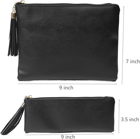 Makeup Bag for Purse,Set of 2 Leather Zipper Makeup Pouch with Makeup Brush Bag Cute Makeup Bags for Women Travel (Black)...