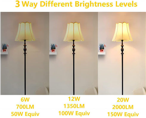 A21 3 Way Led Light Bulbs 50 100 150 Watt Equivalent,E26 Base, 6/12/20W,700/1350/2000LM,3000K (Warm White)/120V/3WAY Dimming,Indoor Standard E26 B...