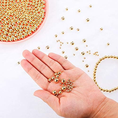 WILLBOND 1200 Pieces Round Beads for Jewelry Making Spacer Smooth Ball Beaded Seamless Loose Ball Embellishments with Holes for Stackable Bracelet...