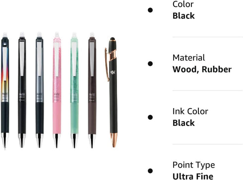 Pilot Japan Frixion Point Knock Design Series 6 Packs With Kanji LOVE Sticker, Black line, Gunmetal, Pink, Frost Green, Modern Wood, 5.59 x 0.41 0...