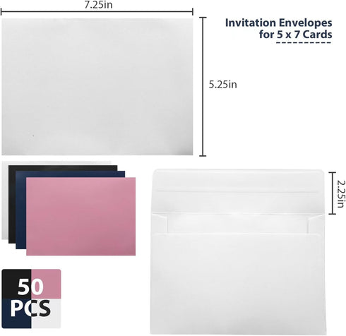 50 Packs White A7 Envelopes,5x7 Envelopes for Invitations,5x7 Envelopes,Printable invitation envelope,Photos, greeting cards, mailings,postcards, ...