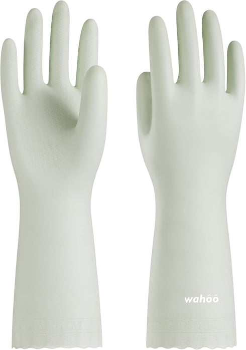 wahoo 3 Pairs Skin-Friendly Cleaning Gloves, Dishwashing Kitchen Gloves with Cotton Flocked Liner, Reusable, Non-Slip, Canary Green, Small...